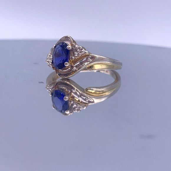 Vintage Sterling Silver Two-Tone Sapphire Ring - Picture 8 of 16